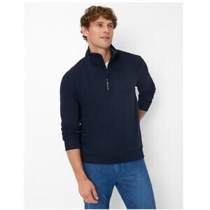 BRAX Style Sion French Terry Cotton Blend Half Zip Sweatshirt Navy Pullover